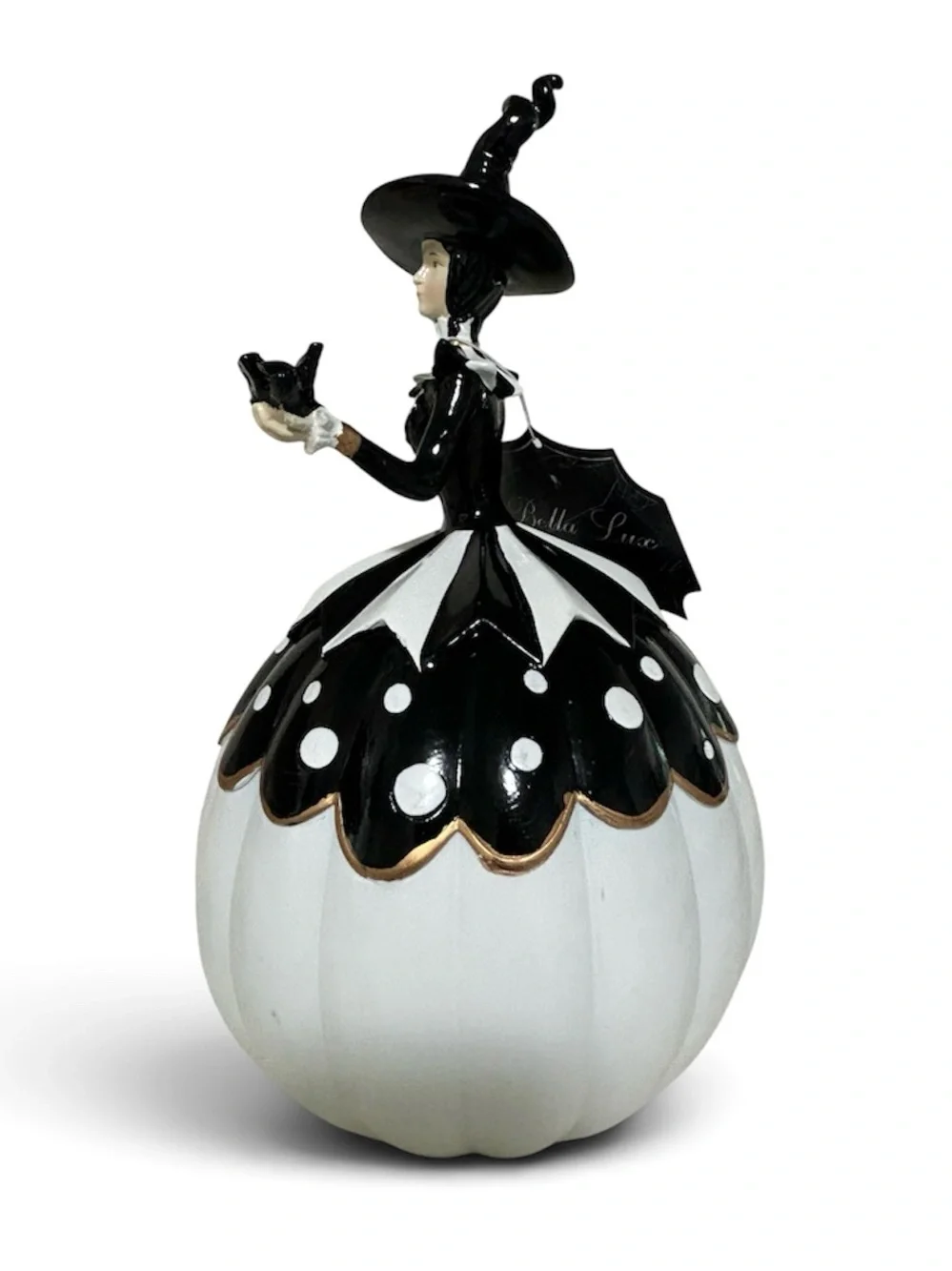 Bella Lux Black & White Witch Pumpkin Halloween Decor Figurine 10” Tall  NWT